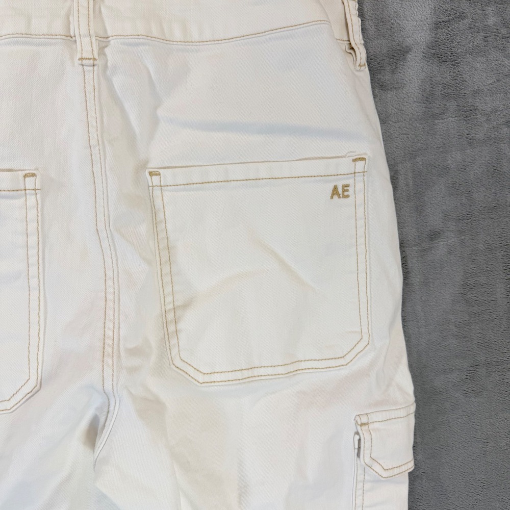 American Eagle 90s Boyfriend Denim Overalls Women's Size S White Stretch - Picture 8 of 10